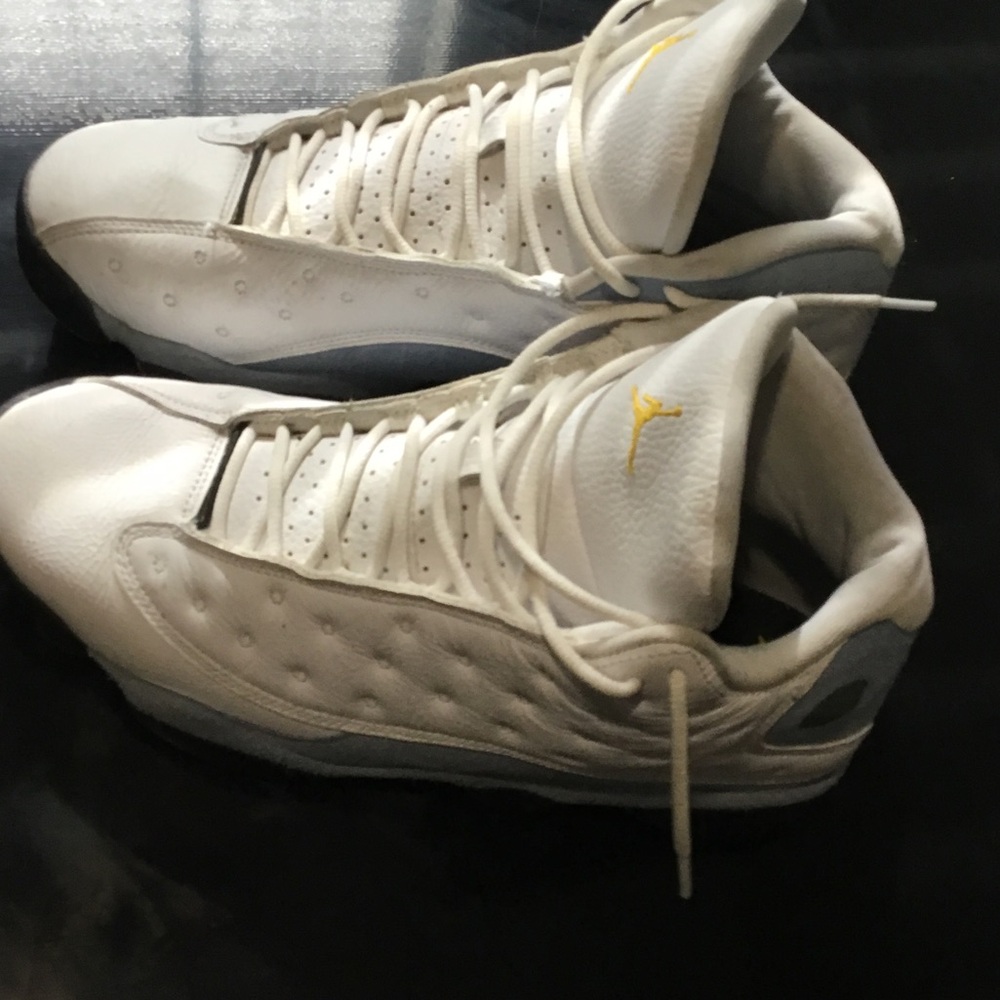 Jordan White and Blue Sneakers with Yellow Highlights